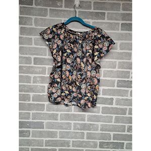 Roan + Ryan Women‎ Fiona Paisley Coral Blue Multicolor Ruffle Blouse Top Size XS